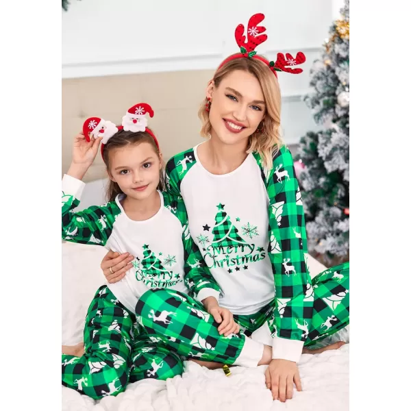 Ekouaer Christmas Pajamas for Family Long Sleeve Pjs Matching Sets with Plaid Pants Soft Sleepwear LoungewearKids Green Plaid