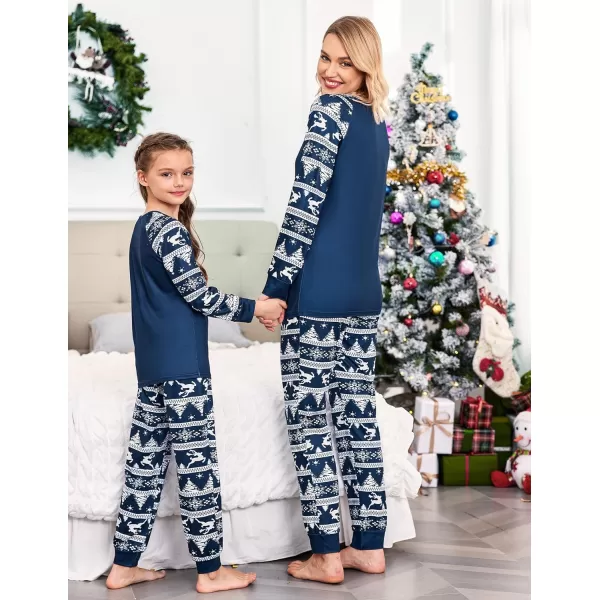 Ekouaer Christmas Pajamas for Family Long Sleeve Pjs Matching Sets with Plaid Pants Soft Sleepwear LoungewearKids Navy Blue Snowman