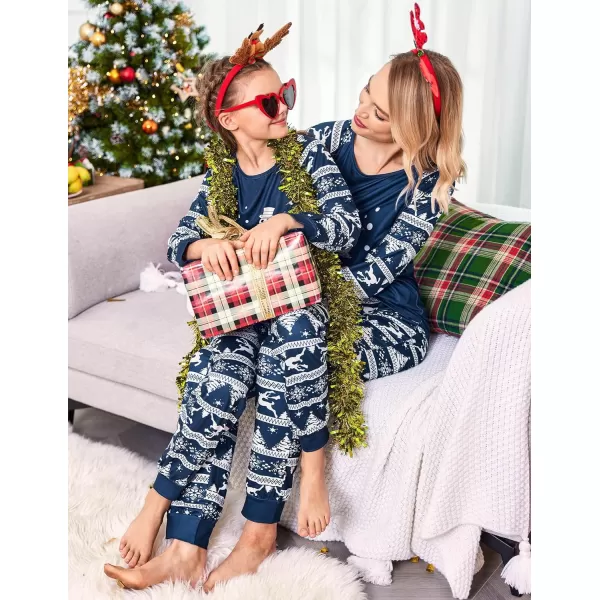 Ekouaer Christmas Pajamas for Family Long Sleeve Pjs Matching Sets with Plaid Pants Soft Sleepwear LoungewearKids Navy Blue Snowman