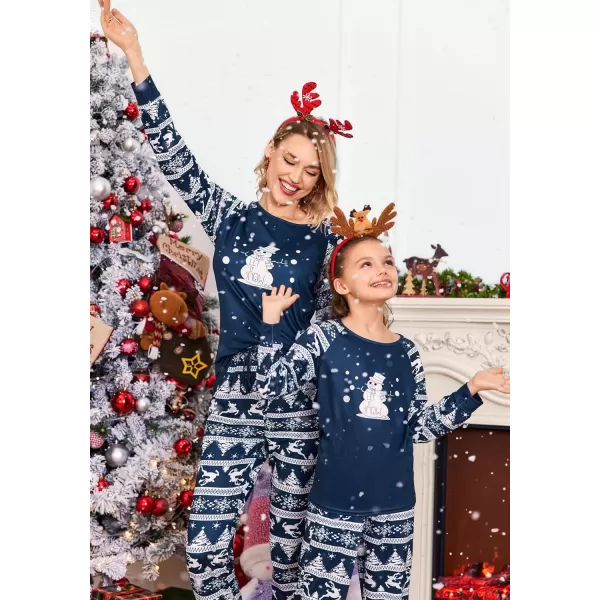 Ekouaer Christmas Pajamas for Family Long Sleeve Pjs Matching Sets with Plaid Pants Soft Sleepwear LoungewearKids Navy Blue Snowman