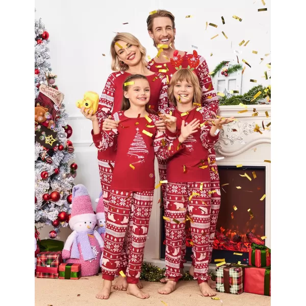 Ekouaer Christmas Pajamas for Family Long Sleeve Pjs Matching Sets with Plaid Pants Soft Sleepwear LoungewearKids Red Christmas Tree