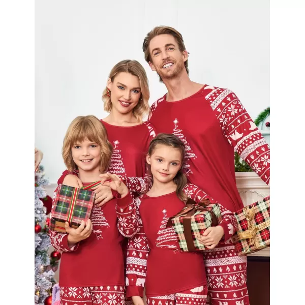 Ekouaer Christmas Pajamas for Family Long Sleeve Pjs Matching Sets with Plaid Pants Soft Sleepwear LoungewearKids Red Christmas Tree