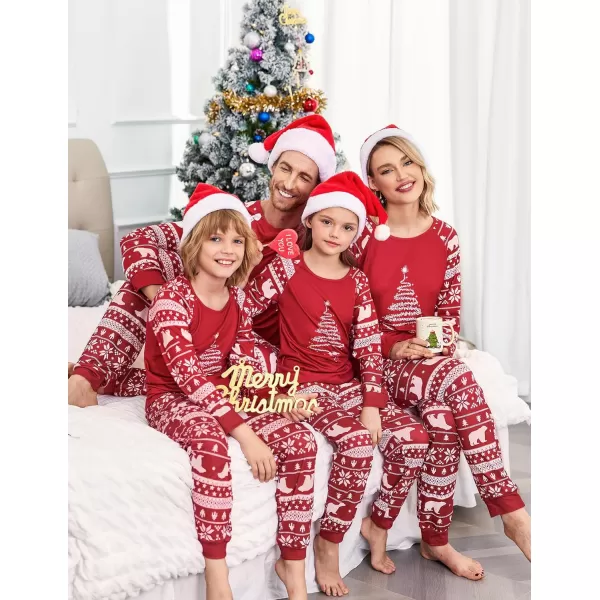 Ekouaer Christmas Pajamas for Family Long Sleeve Pjs Matching Sets with Plaid Pants Soft Sleepwear LoungewearKids Red Christmas Tree