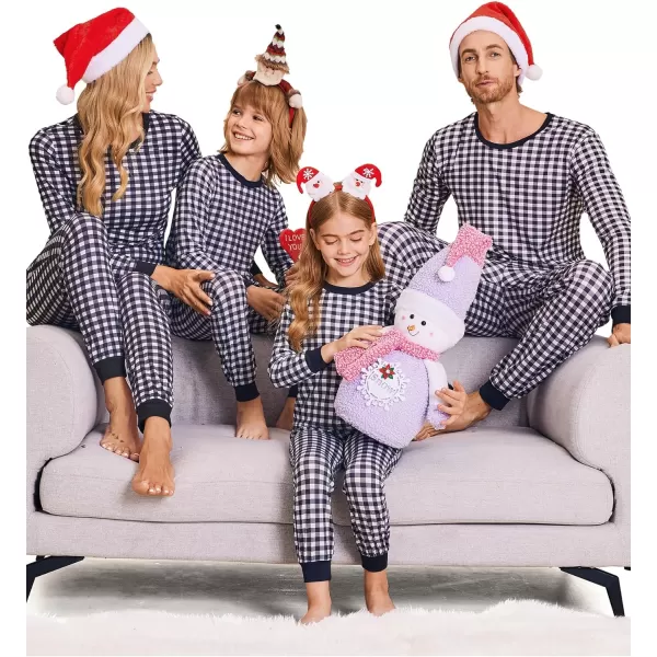 Ekouaer Christmas Pajamas for Family Matching Pjs Long Sleeve Plaid Sleepwear Holiday Xmas Loungewear with PocketsKids Pattern1black Plaid