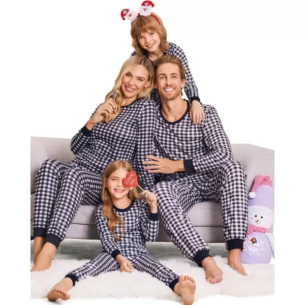 Ekouaer Christmas Pajamas for Family Matching Pjs Long Sleeve Plaid Sleepwear Holiday Xmas Loungewear with PocketsKids Pattern1black Plaid