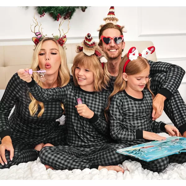 Ekouaer Christmas Pajamas for Family Matching Pjs Long Sleeve Plaid Sleepwear Holiday Xmas Loungewear with PocketsKids Pattern3grey Plaid 2