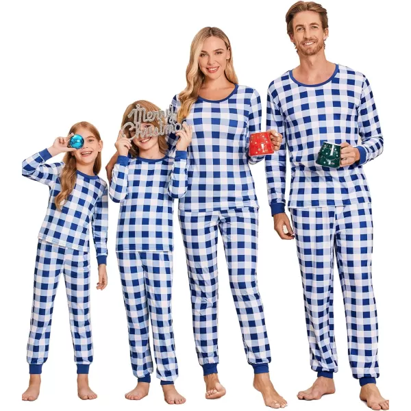 Ekouaer Christmas Pajamas for Family Matching Pjs Long Sleeve Plaid Sleepwear Holiday Xmas Loungewear with PocketsKids Pattern6blue Plaid