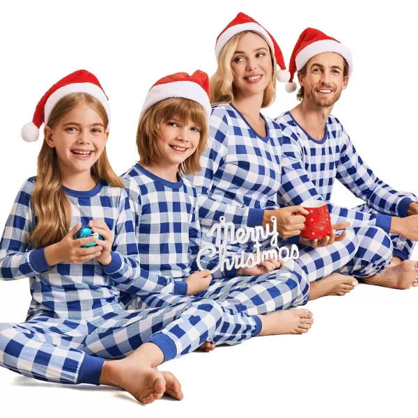 Ekouaer Christmas Pajamas for Family Matching Pjs Long Sleeve Plaid Sleepwear Holiday Xmas Loungewear with PocketsKids Pattern6blue Plaid