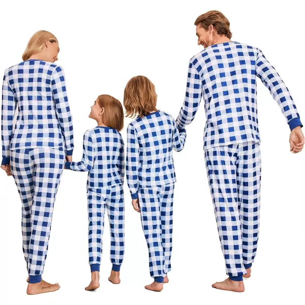 Ekouaer Christmas Pajamas for Family Matching Pjs Long Sleeve Plaid Sleepwear Holiday Xmas Loungewear with PocketsKids Pattern6blue Plaid