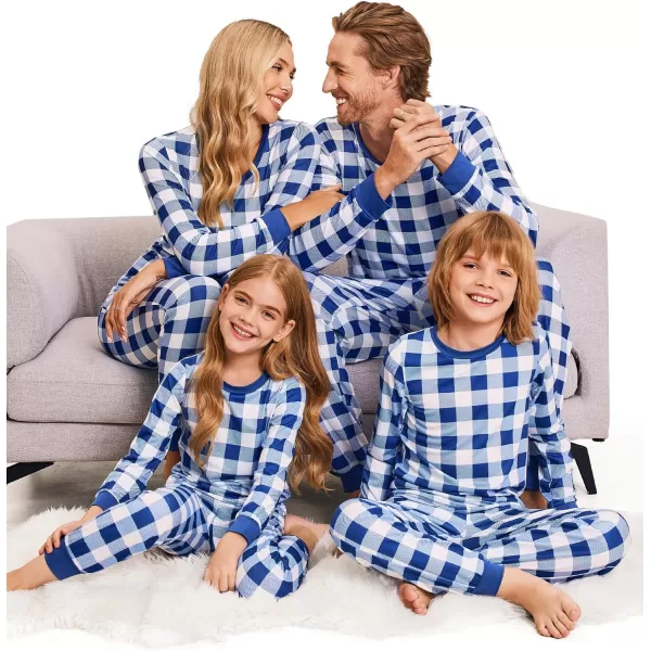 Ekouaer Christmas Pajamas for Family Matching Pjs Long Sleeve Plaid Sleepwear Holiday Xmas Loungewear with PocketsKids Pattern6blue Plaid