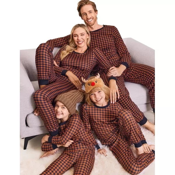Ekouaer Christmas Pajamas for Family Matching Pjs Long Sleeve Plaid Sleepwear Holiday Xmas Loungewear with PocketsKids Pattern7caramel Plaid
