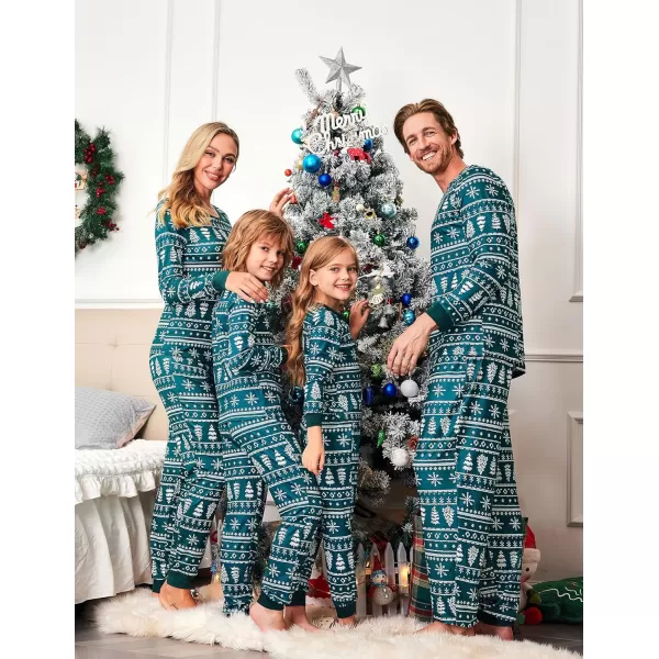 Ekouaer Christmas Pajamas for Family Matching Pjs Long Sleeve Plaid Sleepwear Holiday Xmas Loungewear with PocketsKids Pattern8dark Green With Snowflake