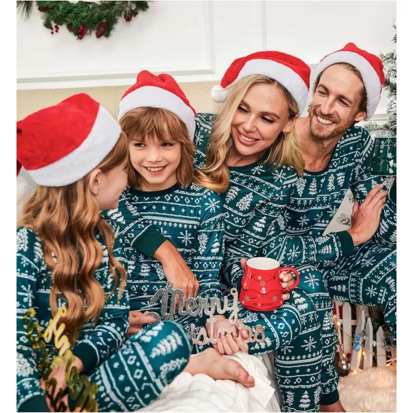 Ekouaer Christmas Pajamas for Family Matching Pjs Long Sleeve Plaid Sleepwear Holiday Xmas Loungewear with PocketsKids Pattern8dark Green With Snowflake