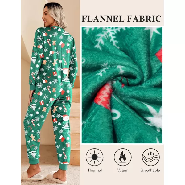 Ekouaer Christmas Women One Piece Pajamas Fleece Plaid Onesie Sleepwear Zipper Jumpsuit with PocketChristmas Green