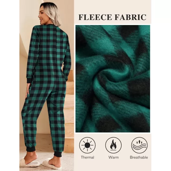 Ekouaer Christmas Women One Piece Pajamas Fleece Plaid Onesie Sleepwear Zipper Jumpsuit with PocketGreen Plaid