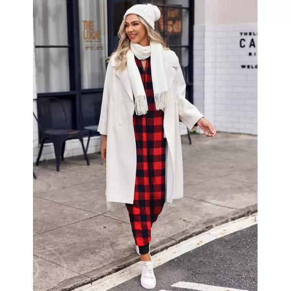 Ekouaer Christmas Women One Piece Pajamas Fleece Plaid Onesie Sleepwear Zipper Jumpsuit with PocketRed Buffalo Plaid