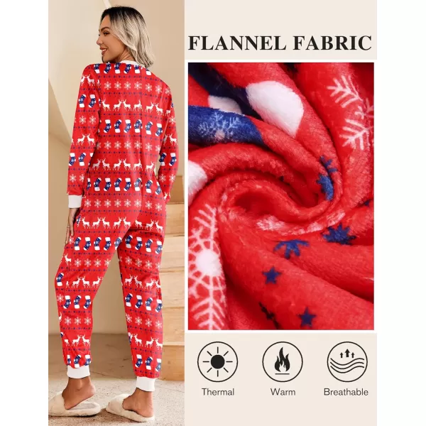 Ekouaer Christmas Women One Piece Pajamas Fleece Plaid Onesie Sleepwear Zipper Jumpsuit with PocketReindeer Red