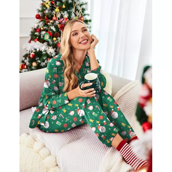 Ekouaer Classic Satin Pajamas for Women Long Sleeve Button Down Sleepwear Soft Silk Loungewear Pjs Set SXXLChristmasgreen