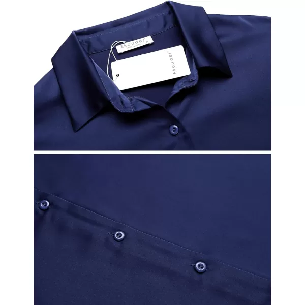 Ekouaer Classic Satin Pajamas for Women Long Sleeve Button Down Sleepwear Soft Silk Loungewear Pjs Set SXXLNavy Blue2