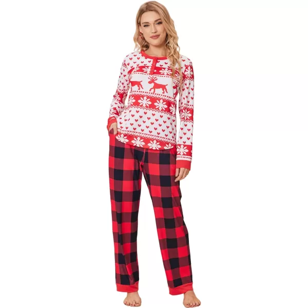 Ekouaer Couples Matching Chritsmas Pajamas Holiday PJ Set Men and Women Sleepwear Long Sleeve Jammies Print Tops and PantsPat1woman