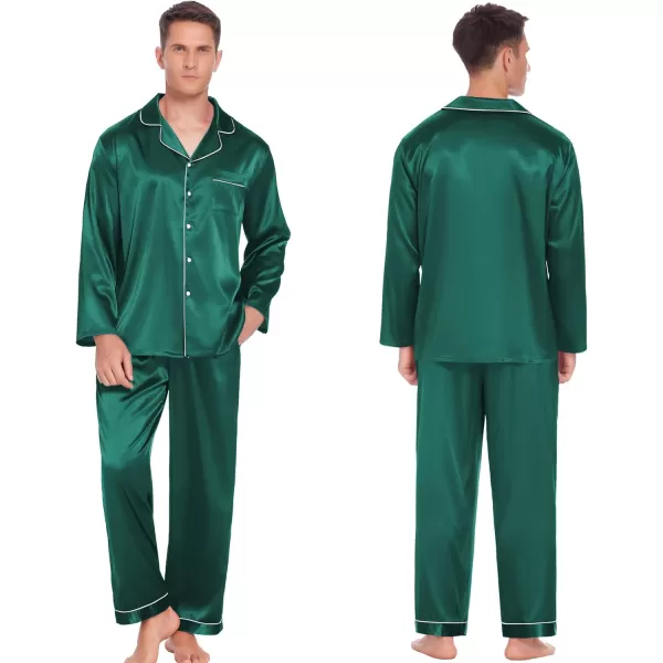 Ekouaer Couples Matching Pajamas Silk Long Sleeve Sleepwear Satin Soft Button Down Loungewear Pjs Set SXXLMen Green