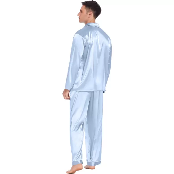 Ekouaer Couples Matching Pajamas Silk Long Sleeve Sleepwear Satin Soft Button Down Loungewear Pjs Set SXXLMen Grey Blue