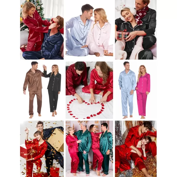 Ekouaer Couples Matching Pajamas Silk Long Sleeve Sleepwear Satin Soft Button Down Loungewear Pjs Set SXXLMen Grey Blue