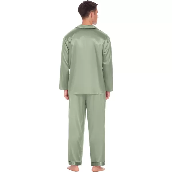 Ekouaer Couples Matching Pajamas Silk Long Sleeve Sleepwear Satin Soft Button Down Loungewear Pjs Set SXXLMen Grey Green