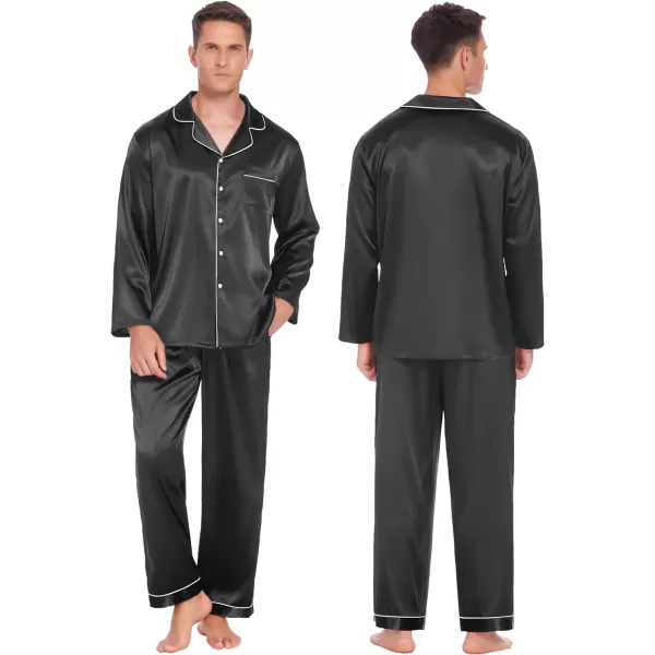 Ekouaer Couples Matching Pajamas Silk Long Sleeve Sleepwear Satin Soft Button Down Loungewear Pjs Set SXXLWomen Black