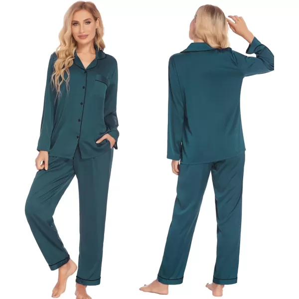 Ekouaer Couples Matching Pajamas Silk Long Sleeve Sleepwear Satin Soft Button Down Loungewear Pjs Set SXXLWomen Green