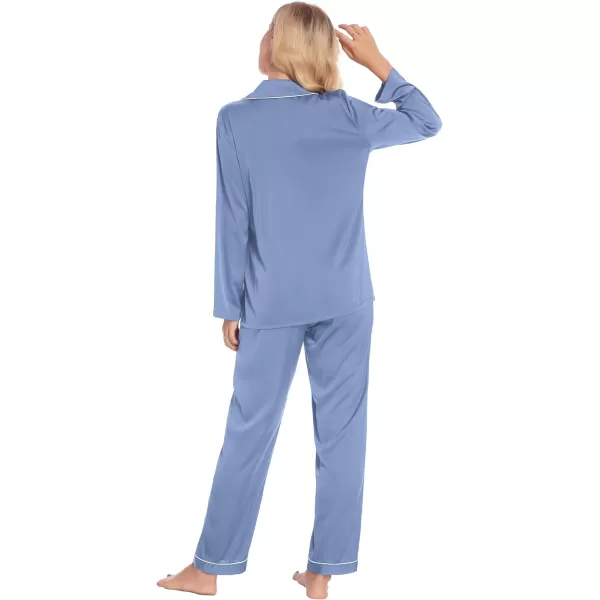 Ekouaer Couples Matching Pajamas Silk Long Sleeve Sleepwear Satin Soft Button Down Loungewear Pjs Set SXXLWomen Periwinkle