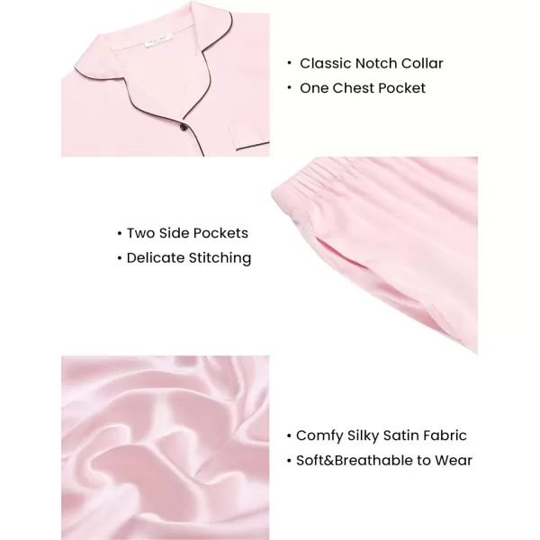 Ekouaer Couples Matching Pajamas Silk Long Sleeve Sleepwear Satin Soft Button Down Loungewear Pjs Set SXXLWomen Pink