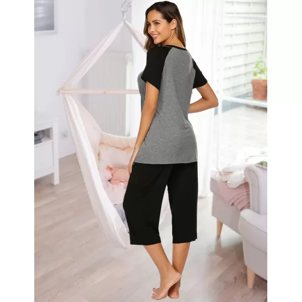 Ekouaer Double Layers LaborDeliveryNursing Maternity Pajamas Capri Set Baseball ShirtAdjustable SizeAgrey