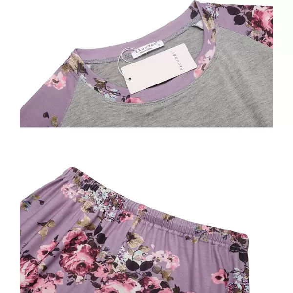 Ekouaer Double Layers LaborDeliveryNursing Maternity Pajamas Capri Set Baseball ShirtAdjustable SizeAgrey Floral