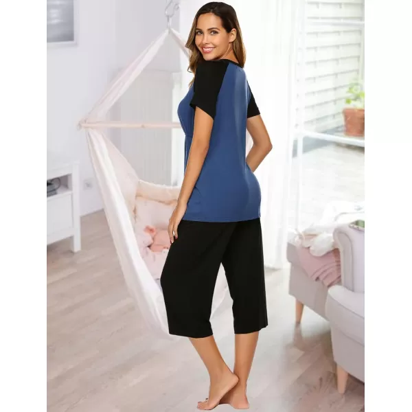 Ekouaer Double Layers LaborDeliveryNursing Maternity Pajamas Capri Set Baseball ShirtAdjustable SizeAnavy