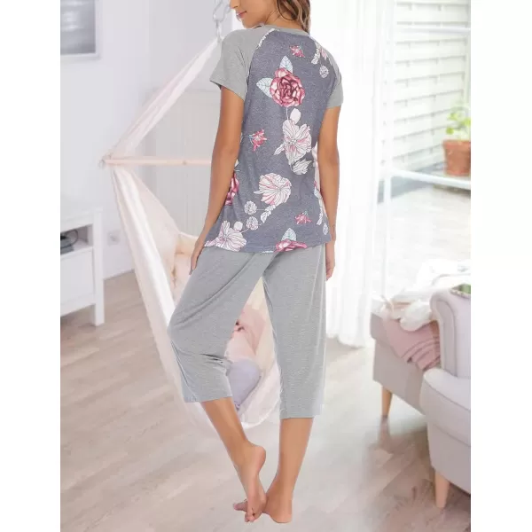 Ekouaer Double Layers LaborDeliveryNursing Maternity Pajamas Capri Set Baseball ShirtAdjustable SizeApink Floral