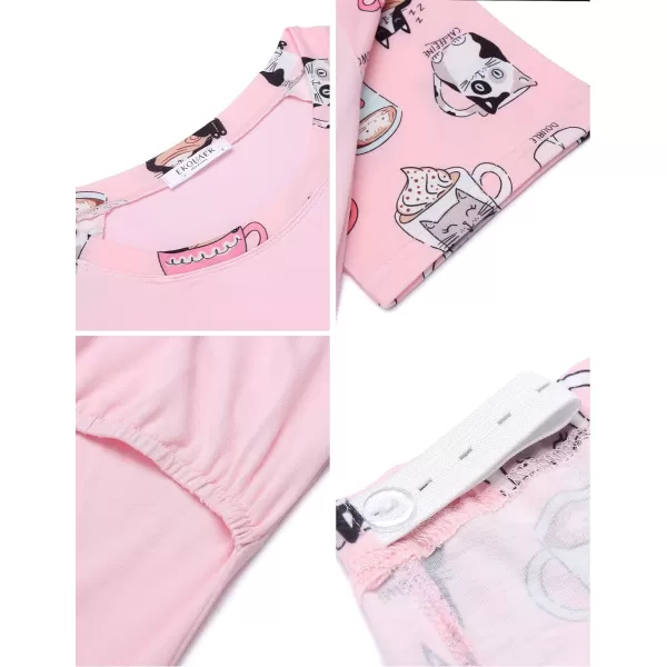 Ekouaer Double Layers LaborDeliveryNursing Maternity Pajamas Capri Set Baseball ShirtAdjustable SizePink Cup Cat