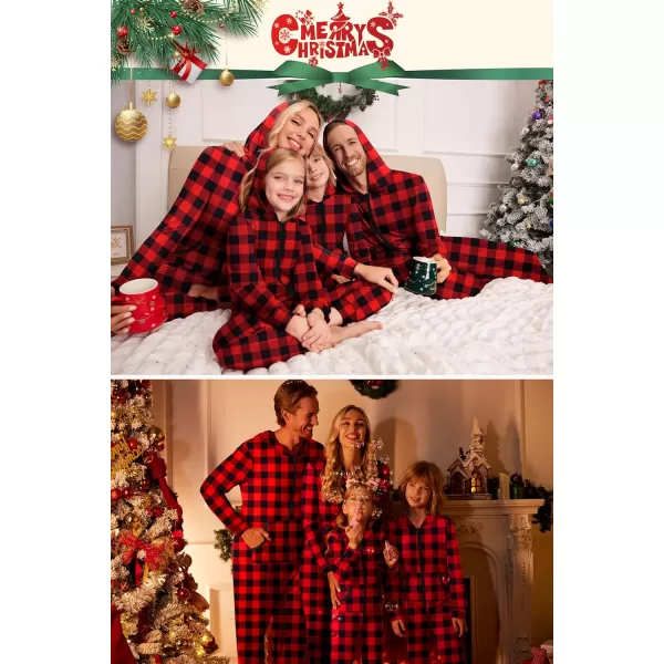 Ekouaer Family Matching Hoodie Onesies Zipper Christmas Jumpsuit 2023 Winter Fashion One Piece PajamasKids Familychristmasbuffalo Plaid