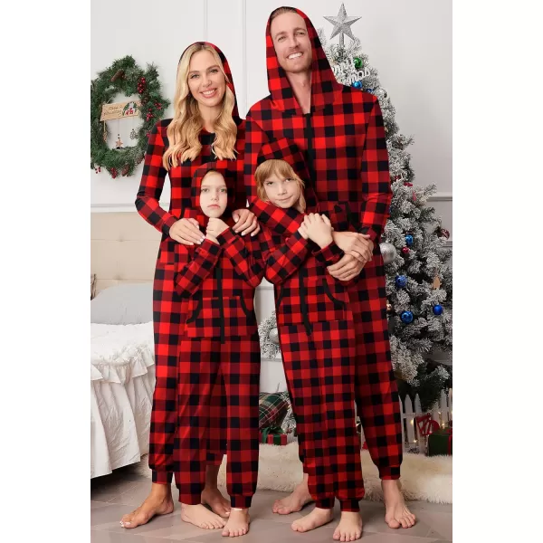 Ekouaer Family Matching Hoodie Onesies Zipper Christmas Jumpsuit 2023 Winter Fashion One Piece PajamasKids Familychristmasbuffalo Plaid