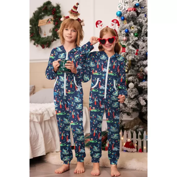 Ekouaer Family Matching Hoodie Onesies Zipper Christmas Jumpsuit 2023 Winter Fashion One Piece PajamasKids Familychristmasdinosaur