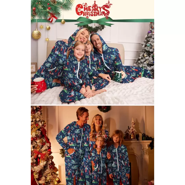 Ekouaer Family Matching Hoodie Onesies Zipper Christmas Jumpsuit 2023 Winter Fashion One Piece PajamasKids Familychristmasdinosaur