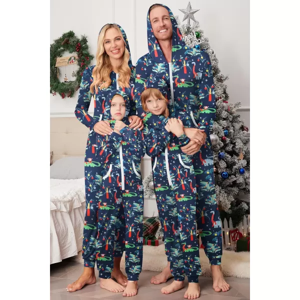 Ekouaer Family Matching Hoodie Onesies Zipper Christmas Jumpsuit 2023 Winter Fashion One Piece PajamasKids Familychristmasdinosaur