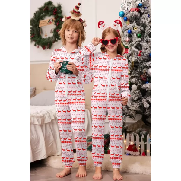 Ekouaer Family Matching Hoodie Onesies Zipper Christmas Jumpsuit 2023 Winter Fashion One Piece PajamasKids Familychristmasred Deer