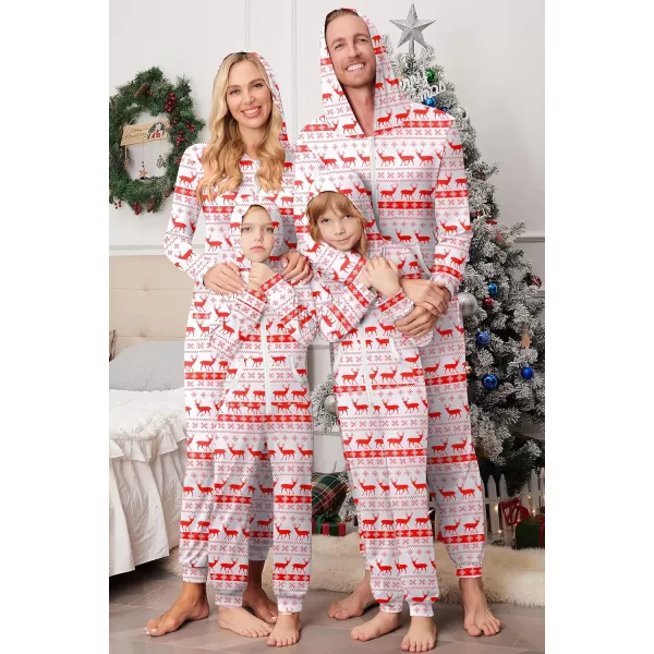 Ekouaer Family Matching Hoodie Onesies Zipper Christmas Jumpsuit 2023 Winter Fashion One Piece PajamasKids Familychristmasred Deer