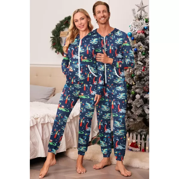 Ekouaer Family Matching Hoodie Onesies Zipper Christmas Jumpsuit 2023 Winter Fashion One Piece PajamasMen Familychristmasdinosaur