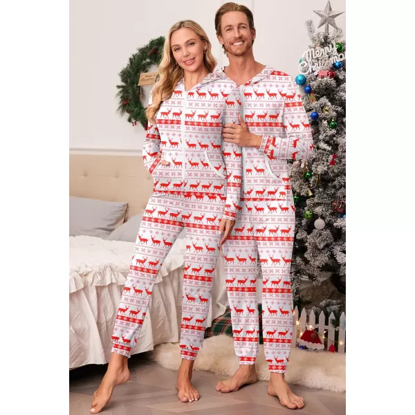 Ekouaer Family Matching Hoodie Onesies Zipper Christmas Jumpsuit 2023 Winter Fashion One Piece PajamasMen Familychristmasred Deer