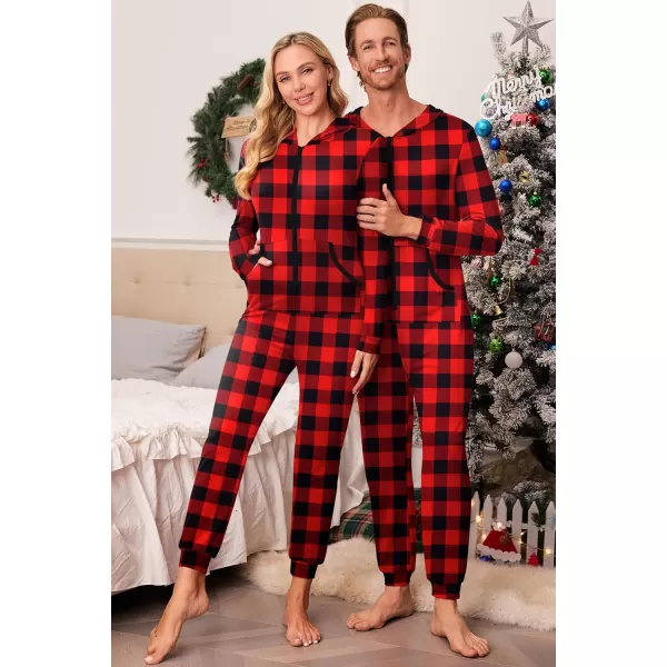 Ekouaer Family Matching Hoodie Onesies Zipper Christmas Jumpsuit 2023 Winter Fashion One Piece PajamasWomen Familychristmasbuffalo Plaid