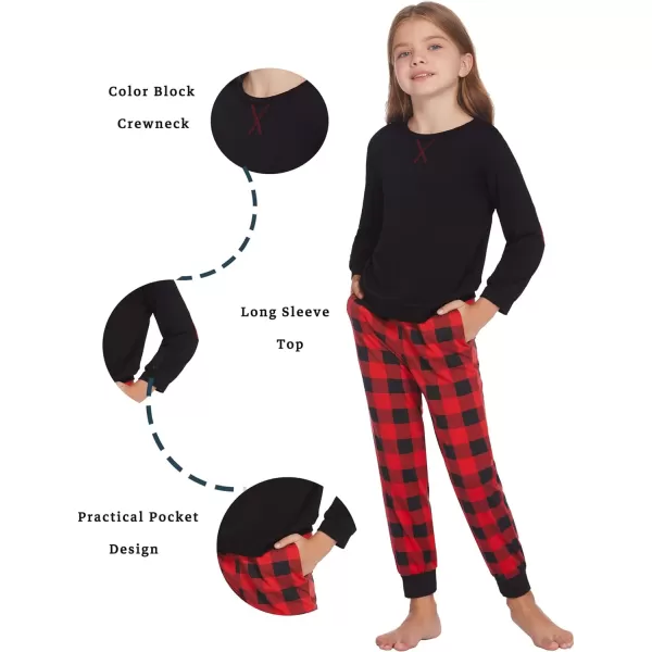 Ekouaer Family Matching Pajamas Christmas Sleepwear Soft Loungewear Pjs Set With PocketsKids Black