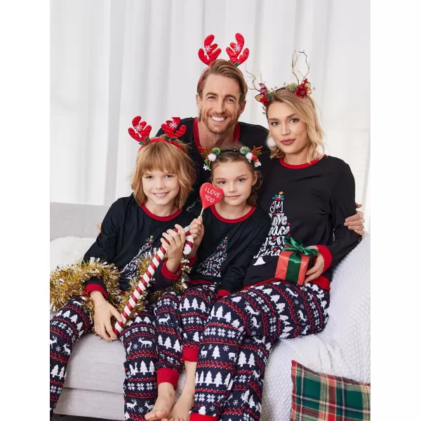 Ekouaer Family Matching Pajamas Christmas Sleepwear Soft Loungewear Pjs Set With PocketsKids Black Christmas Tree