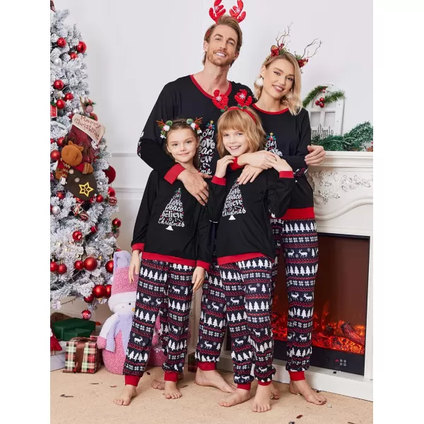 Ekouaer Family Matching Pajamas Christmas Sleepwear Soft Loungewear Pjs Set With PocketsKids Black Christmas Tree